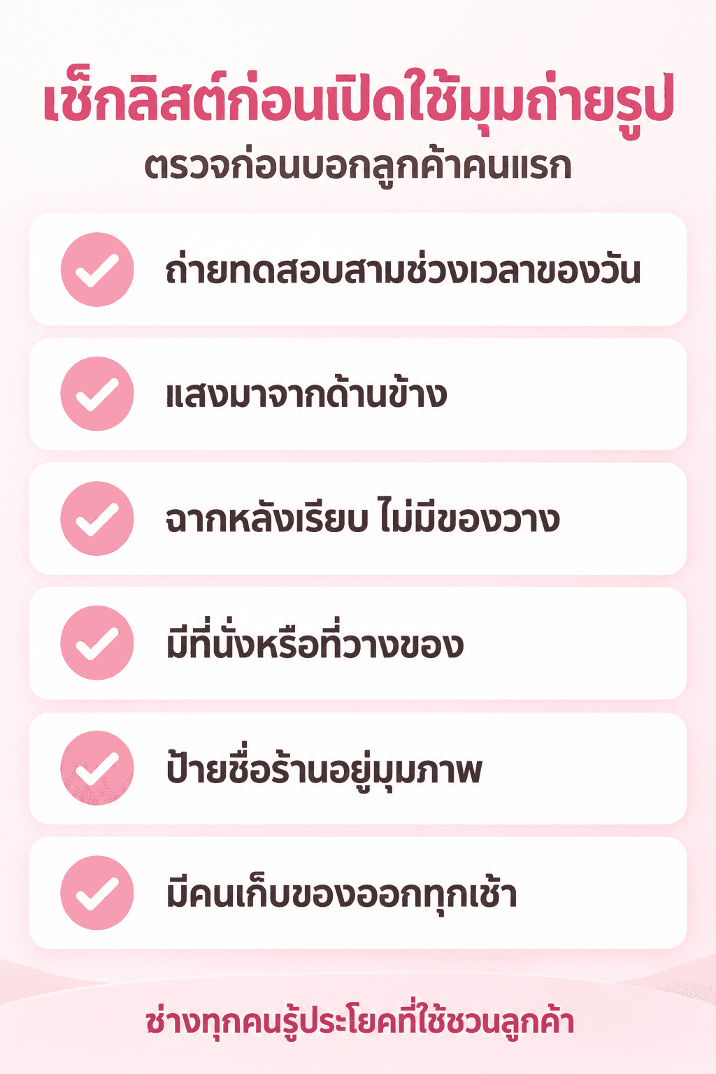เช็กลิสต์ก่อนเปิดใช้มุมถ่ายรูปในร้าน